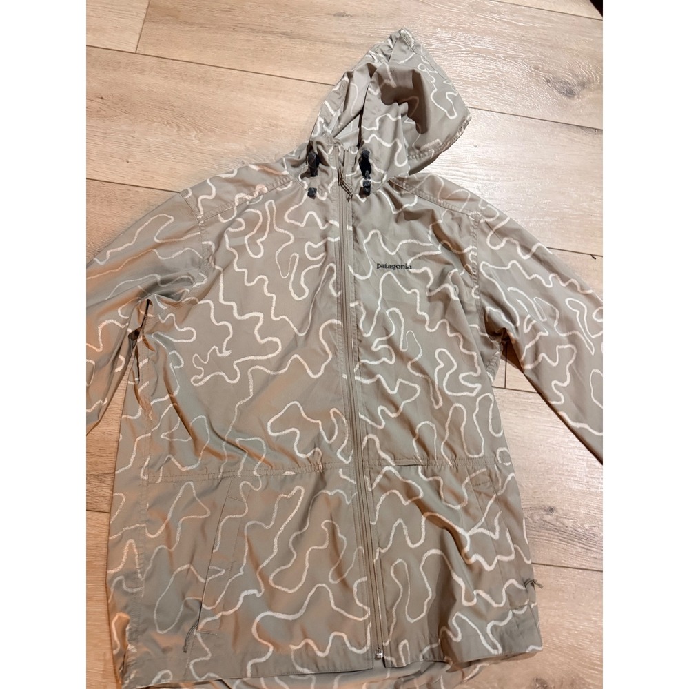 Patagonia Worn Wear Mens Medium Tan Abstract Squiggle Ripstop Windbreaker Jacket